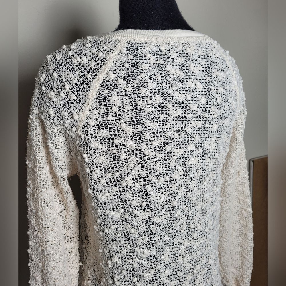 The Original Inc Sheer Ivory Lace Crochet Sweater Top Holiday Party Artsy Small - Picture 4 of 10